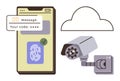 Smartphone with Fingerprint Authentication, CCTV Camera, and Cloud Symbol Representing Digital Security Royalty Free Stock Photo