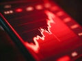 Mobile device displaying a dramatic sharp decline in financial market chart with intense red tones symbolizing economic loss or Royalty Free Stock Photo