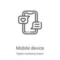 mobile device icon vector from digital marketing lineart collection. Thin line mobile device outline icon vector illustration.