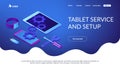 Mobile device repair concept isometric 3D landing page.