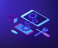 Mobile device repair concept vector isometric illustration.