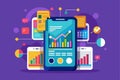 A mobile device showcases various analytical graphs and statistics, reflecting data insights and trends in a vibrant digital Royalty Free Stock Photo