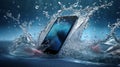 mobile device smartphone with water splash.Generative AI Royalty Free Stock Photo