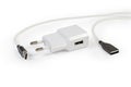 Mobile devices charger and appropriate cable on a white background