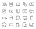 Mobile Devices line icons. Laptop, SSD and HDD. Royalty Free Stock Photo