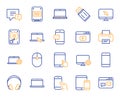 Mobile Devices line icons. Laptop, SSD and HDD. Vector Royalty Free Stock Photo