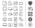 Mobile Devices line icons. Laptop, SSD and HDD. Royalty Free Stock Photo