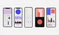 Mobile devices showcase user interface designs with charts and graphs Royalty Free Stock Photo