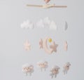 Mobile with different toys in the form of animals