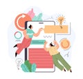 Mobile digital app application development design coding programming process teamwork software testing concept. Vector flat graphi Royalty Free Stock Photo