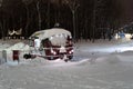 Mobile diner in the snow in winter.