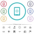 Mobile display brightness flat color icons in circle shape outlines Royalty Free Stock Photo