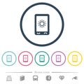 Mobile display brightness flat color icons in round outlines Royalty Free Stock Photo