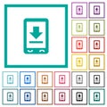 Mobile download flat color icons with quadrant frames