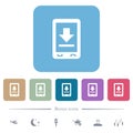 Mobile download flat icons on color rounded square backgrounds