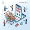 Mobile E-commerce and Grocery Shopping Illustration Royalty Free Stock Photo