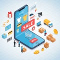 Mobile E-commerce and Shopping Isometric Concept Royalty Free Stock Photo