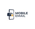 Mobile e-mail logo design. Smartphone and mailbox with envelope vector design Royalty Free Stock Photo