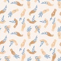 Eco friendly seamless pattern. Human hands holding branches with leaves. Vector repeat design