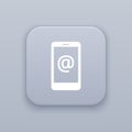 Mobile email, mailbox, gray vector button with white icon