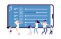 Mobile entertainment. Vector illustration of music application and dancing people. Online radio, audio playlist concept