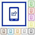 Mobile export data flat framed icons