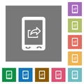 Mobile export data square flat icons