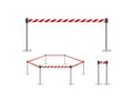 Mobile fence barrier red white belt stand isolated, 3d illustration.