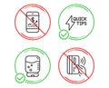 Mobile finance, Water cooler and Quickstart guide icons set. Contactless payment sign. Vector