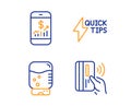 Mobile finance, Water cooler and Quickstart guide icons set. Contactless payment sign. Vector