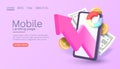 Mobile financial service, Smartphone mobile graph, technology mobile display. Vector Royalty Free Stock Photo