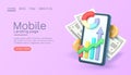 Mobile financial service, Smartphone mobile graph, technology mobile display. Vector Royalty Free Stock Photo