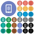 Mobile fingerprint identification round flat multi colored icons