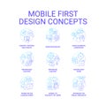 Mobile first design blue gradient concept icons set