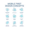 Mobile first design turquoise concept icons set