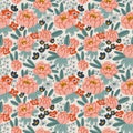 Floral seamless pattern in hand-drawn style. Beautiful flowers in pink colors. Vector repeat background with peonies. Royalty Free Stock Photo