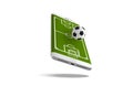 Mobile football soccer. Mobile sport play match. Online soccer game with live mobile app. Football field on the