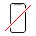 Mobile forbidden icon, no use phone sign, ban smartphone label vector illustration Royalty Free Stock Photo