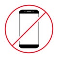 Mobile forbidden icon, no use phone sign, ban smartphone label vector illustration Royalty Free Stock Photo