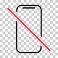 Mobile forbidden icon, no use phone sign, ban smartphone label vector illustration Royalty Free Stock Photo