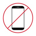 Mobile forbidden icon, no use phone sign, ban smartphone label vector illustration Royalty Free Stock Photo