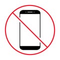 Mobile forbidden icon, no use phone sign, ban smartphone label vector illustration Royalty Free Stock Photo