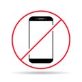 Mobile forbidden shadow icon, no use phone sign, ban smartphone label vector illustration Royalty Free Stock Photo