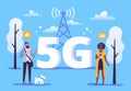 Mobile 5g connection. People with smartphones use high speed internet