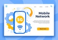 Mobile 5G network landing page. Communication system, cellular connection and fast internet for smartphone vector