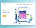 Mobile game development vector website landing page design template Royalty Free Stock Photo