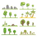 Mobile game tree icons set forest nature landscape construction elements flat design concept vector illustration Royalty Free Stock Photo