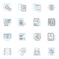 Mobile gaming linear icons set. Entertaining, Addiction, Thrilling, Strategy, Fun, Adventure, Challenge line vector and