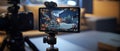 Mobile Gaming Setup with Phone Mounted on Controller and Backlit Accessories in a Dark Room Scene Royalty Free Stock Photo