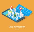 Mobile GPS City Navigation Maps Concept 3d Isometric View. Vector
